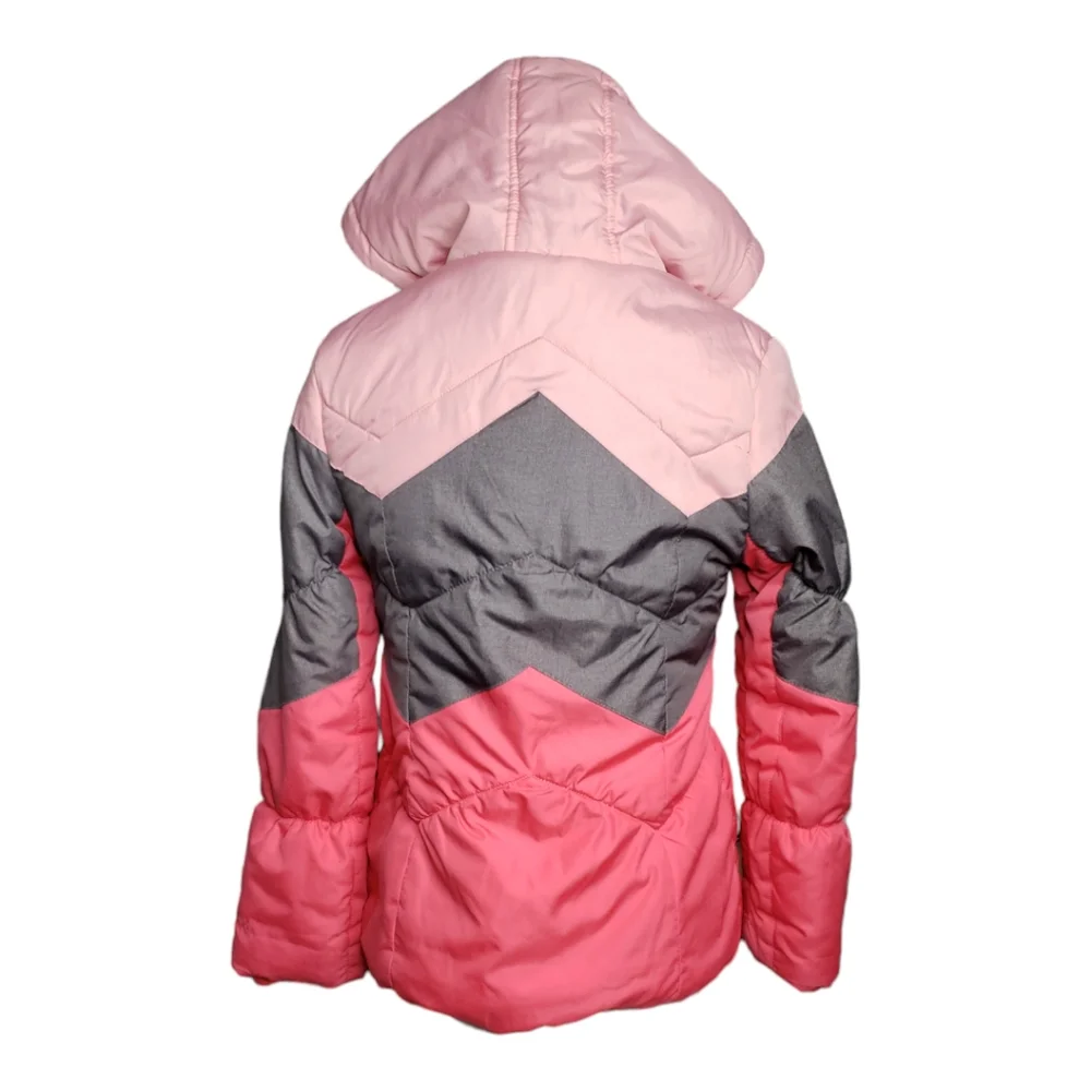 London Fog Girls Puffer Coat XL Hooded Chevron Colorblock Fleece Lined Winter